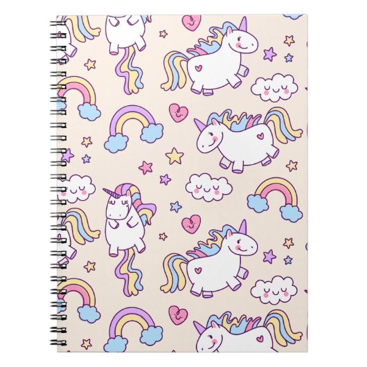 Niedliche und farbenfrohe Regenbogen und Einhörner Notizblock (Vorderseite)