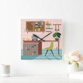 Niedliche und farbenfrohe Retro Küche Quadratische Wanduhr (Zuhause)
