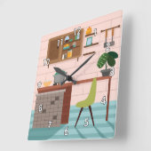 Niedliche und farbenfrohe Retro Küche Quadratische Wanduhr (Winkel)