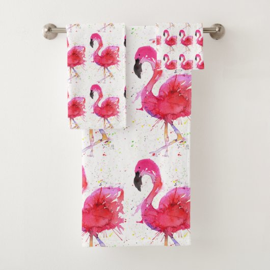 Niedliche und farbenfrohe rosa Flamingo Badezimmer Badhandtuch Set (Insitu)
