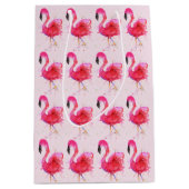 Niedliche und farbenfrohe rosa Flamingo-Geschenkta Mittlere Geschenktüte (Vorderseite)