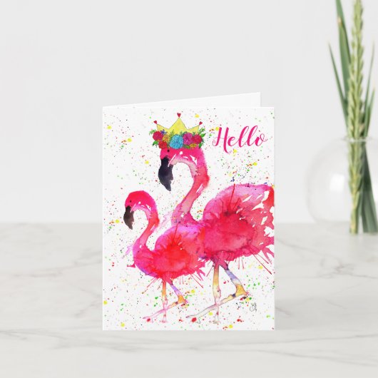 Niedliche und farbenfrohe rosa Flamingo Grußkarte Karte (Vorderseite)