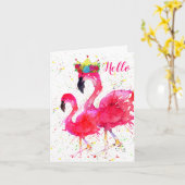Niedliche und farbenfrohe rosa Flamingo Grußkarte Karte (Gelbe Blume)