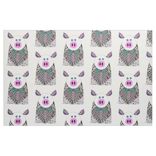 Niedliche und farbenfrohe Schweinegewebe Stoff (Fat Quarter (45,7 x 55,9 cm))