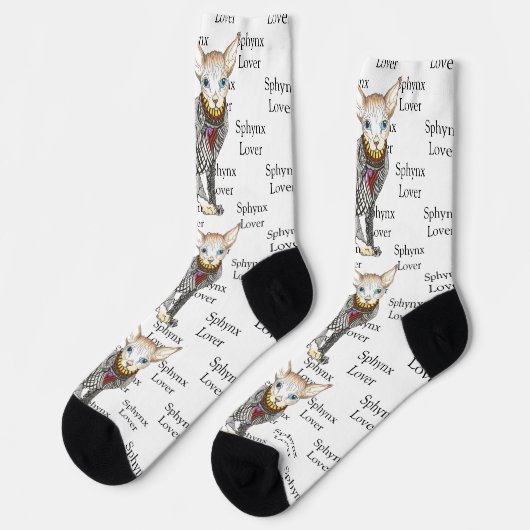 Niedliche und farbenfrohe Sphynx-Lover-Socken Socken (Linkes Detail)