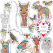 Niedliche und farbenfrohe Tierpalette Vinyl Sticke Aufkleber (Vorderseite)