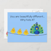 Niedliche und farbenfrohe Vogeltoon und Pfau Postkarte (Vorne/Hinten)