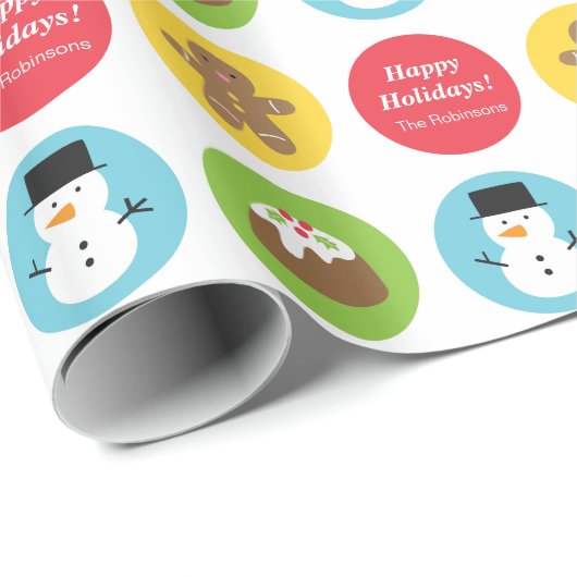 Niedliche und farbenfrohe Weihnachtsmuster Geschenkpapier (Rolleneckpunkt)