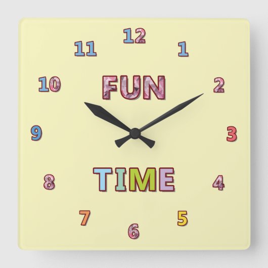 Niedliche und farbenfrohe Zeit Quadratische Wanduhr (Vorderseite)