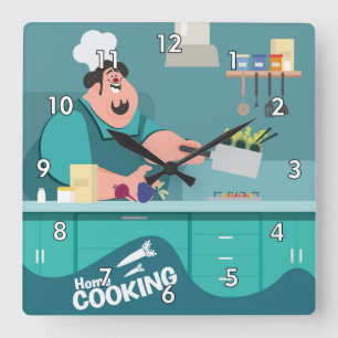 Niedliche und farbenfrohe Zuhause Kochen Küche Quadratische Wanduhr
