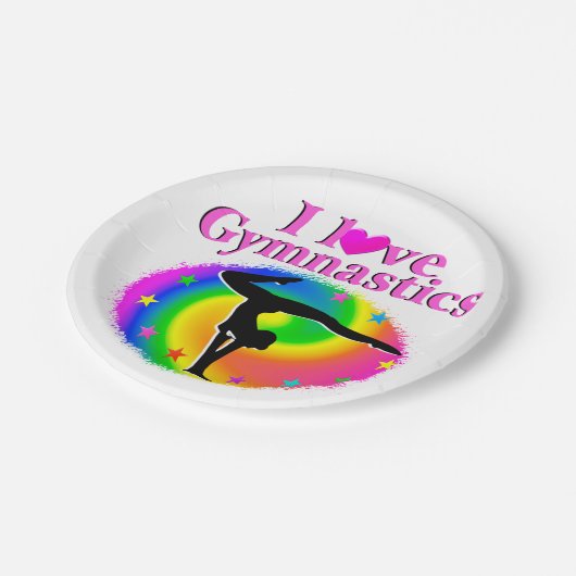 NIEDLICHE UND FARBHAFTE LIEBE GYMNASTICS-DESIGN PAPPTELLER (Schrägansicht)