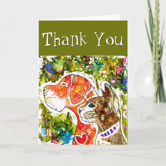 Niedliche und farbige Grußkarte für Hunde und Katz Dankeskarte (Vorderseite)