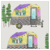 Niedliche und farbige Happy Campers Trailer Stoff (Nahaufnahme)