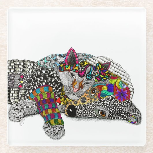 Niedliche und farbige Katzen- und Hunenglaster-Unt Glasuntersetzer (Vorderseite)