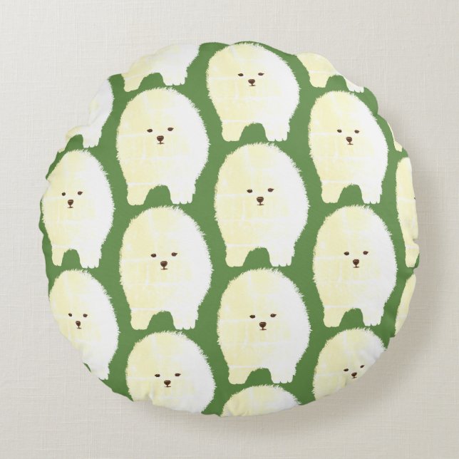 Niedliche und flauschige Hundekunst, Spitz-Rundpol Rundes Kissen (Vorderseite)