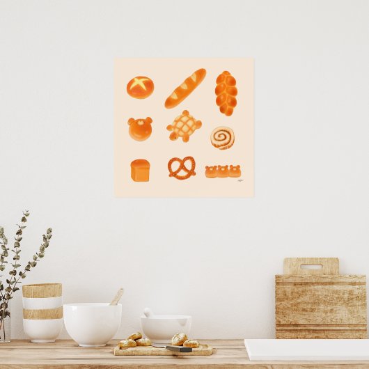 Niedliche und flüssige Brotwalzen und Tierbäckerei Poster (Küche)