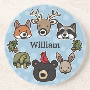 Niedliche und freundliche Waldtiere, Name des Kind Getränkeuntersetzer