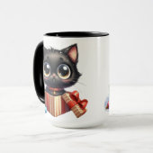 NIEDLICHE UND FUNNIERENDE SCHWARZE CHRISTMAS KITTE TASSE (Vorderseite Links)