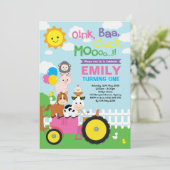 Niedliche und Girly Farm Geburtstag Barnyard Tiere Einladung (Stehend Vorderseite)