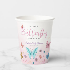 Niedliche und Girly Pink Butterfly Girls Babydusch Pappbecher