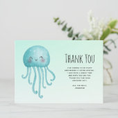 Niedliche und glückliche blaugrüne Qualle Dankeskarte (Stehend Vorderseite)