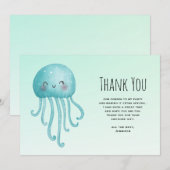 Niedliche und glückliche blaugrüne Qualle Dankeskarte (Vorne/Hinten)
