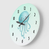 Niedliche und glückliche blaugrüne Qualle Große Wanduhr (Winkel)