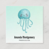 Niedliche und glückliche blaugrüne Qualle Quadratische Visitenkarte (Vorderseite)