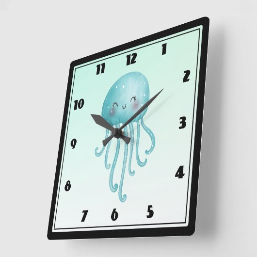 Niedliche und glückliche blaugrüne Qualle Quadratische Wanduhr (Winkel)