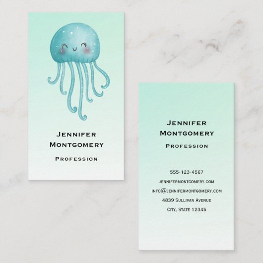 Niedliche und glückliche blaugrüne Qualle Visitenkarte (Vorne/Hinten)