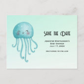 Niedliche und glückliche blaugrüne Quallen Save th Einladungspostkarte (Vorderseite)