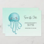 Niedliche und glückliche Blue-Green Jellyfish Baby Save The Date (Vorne/Hinten)
