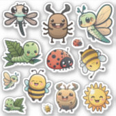 Niedliche und glückliche Bug Stickers, Kawaii Bugs Aufkleber (Vorderseite)