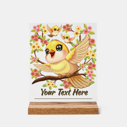 Niedliche und glückliche Vögel unter Frühlingsblum Acrylschild (Vorderseite)