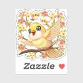 Niedliche und glückliche Vögel unter Frühlingsblum Aufkleber (Blatt)