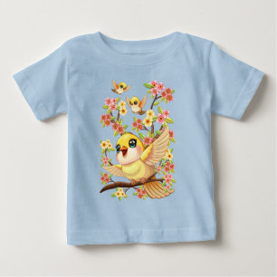 Niedliche und glückliche Vögel unter Frühlingsblum Baby T-shirt