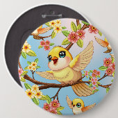Niedliche und glückliche Vögel unter Frühlingsblum Button (Vorne & Hinten)