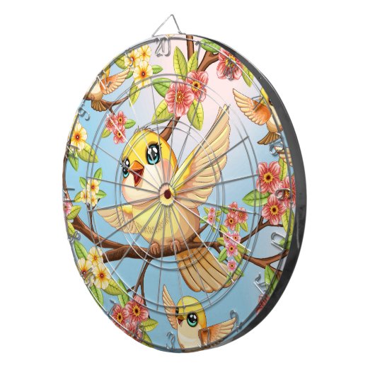 Niedliche und glückliche Vögel unter Frühlingsblum Dartscheibe (Vorderseite rechts)