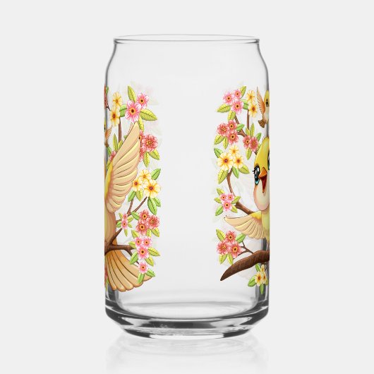 Niedliche und glückliche Vögel unter Frühlingsblum Dosenglas (Links)