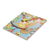 Niedliche und glückliche Vögel unter Frühlingsblum Fliese (Seite)