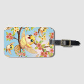 Niedliche und glückliche Vögel unter Frühlingsblum Gepäckanhänger (Vorderseite (Horizontal))