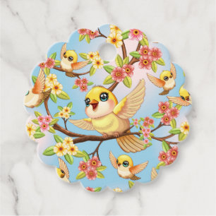 Niedliche und glückliche Vögel unter Frühlingsblum Geschenkanhänger