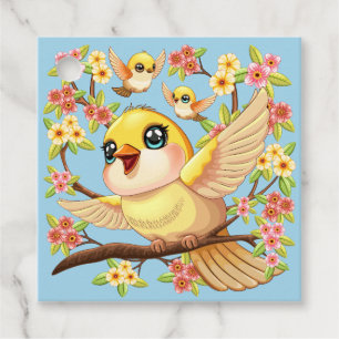 Niedliche und glückliche Vögel unter Frühlingsblum Geschenkanhänger
