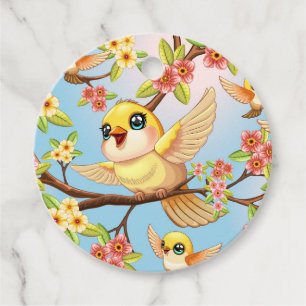 Niedliche und glückliche Vögel unter Frühlingsblum Geschenkanhänger