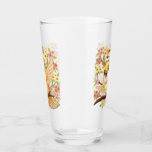 Niedliche und glückliche Vögel unter Frühlingsblum Glas (Rechts)