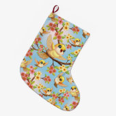 Niedliche und glückliche Vögel unter Frühlingsblum Großer Weihnachtsstrumpf (Vorderansicht (hängend))