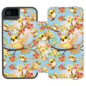 Niedliche und glückliche Vögel unter Frühlingsblum Incipio iPhone Geldbeutel-Hülle (Folio Geöffnet)