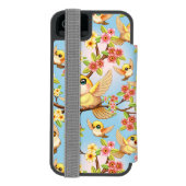 Niedliche und glückliche Vögel unter Frühlingsblum Incipio iPhone Geldbeutel-Hülle (Folio Rückseite)