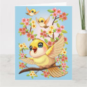 Niedliche und glückliche Vögel unter Frühlingsblum Karte (Vorderseite)