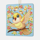 Niedliche und glückliche Vögel unter Frühlingsblum Keramikornament (Links)
